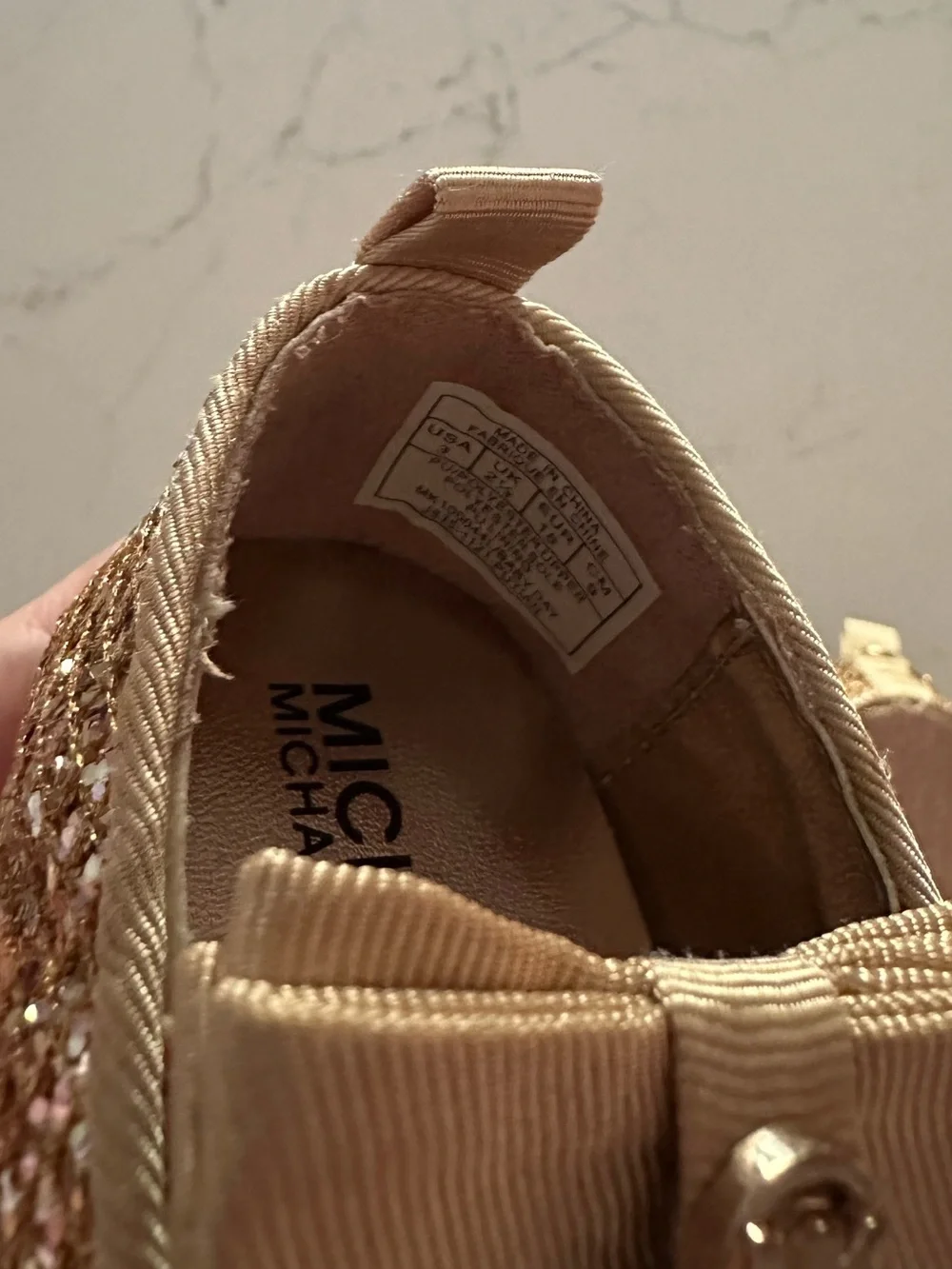 Michael Kors Toddler Rose Gold Glitter Bow Mary Jane Shoes